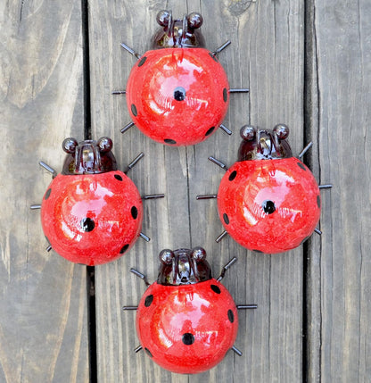 Metal Garden Wall Art Decorative Set of 4 Cute Ladybugs Outdoor Wall Sculptures