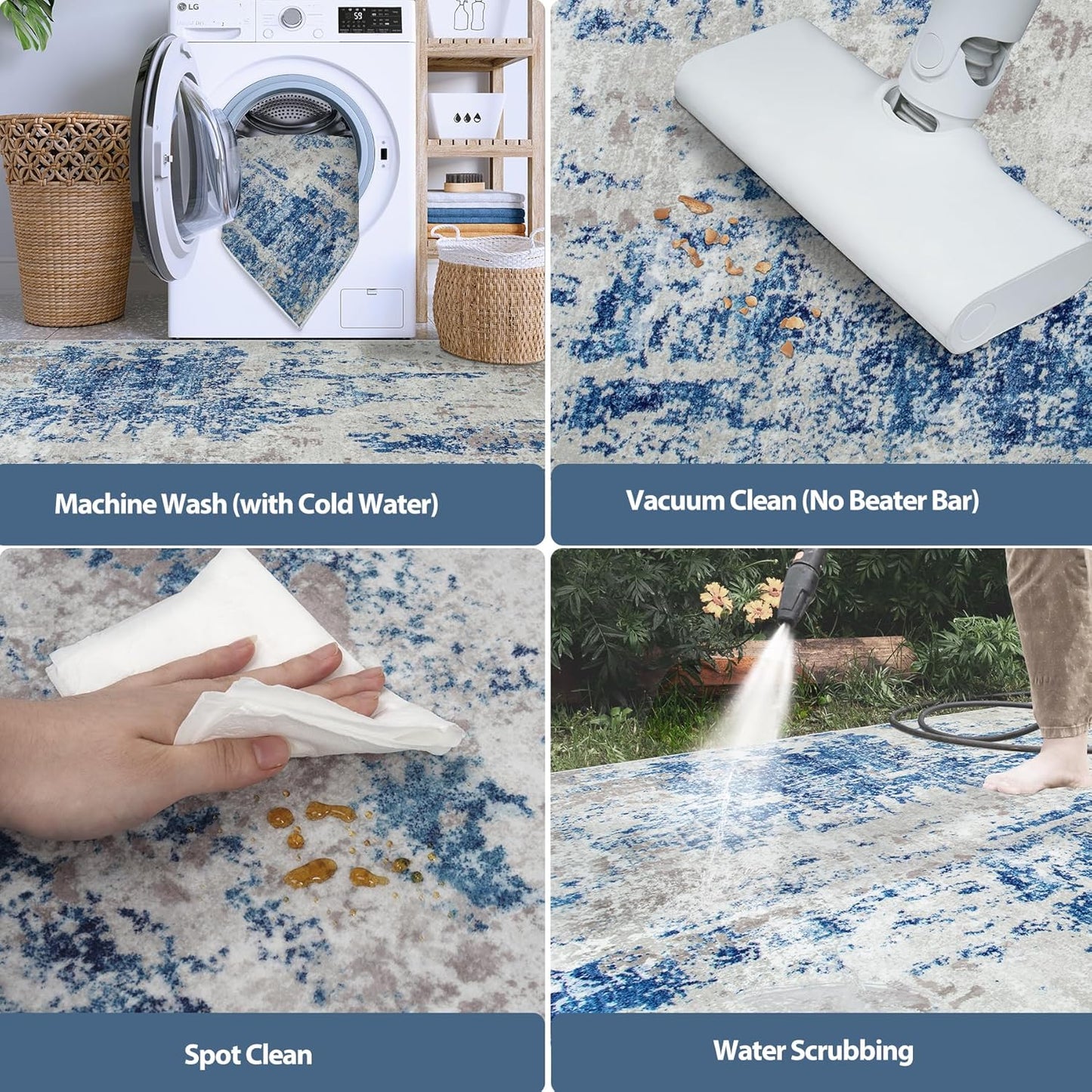 8x10 Area Rugs for Living Room Rug Washable: Abstract Large Rug for Dining Room Bedroom Carpet Non Slip 8 by 10 Indoor Modern Nursery Home Office Blue Grey
