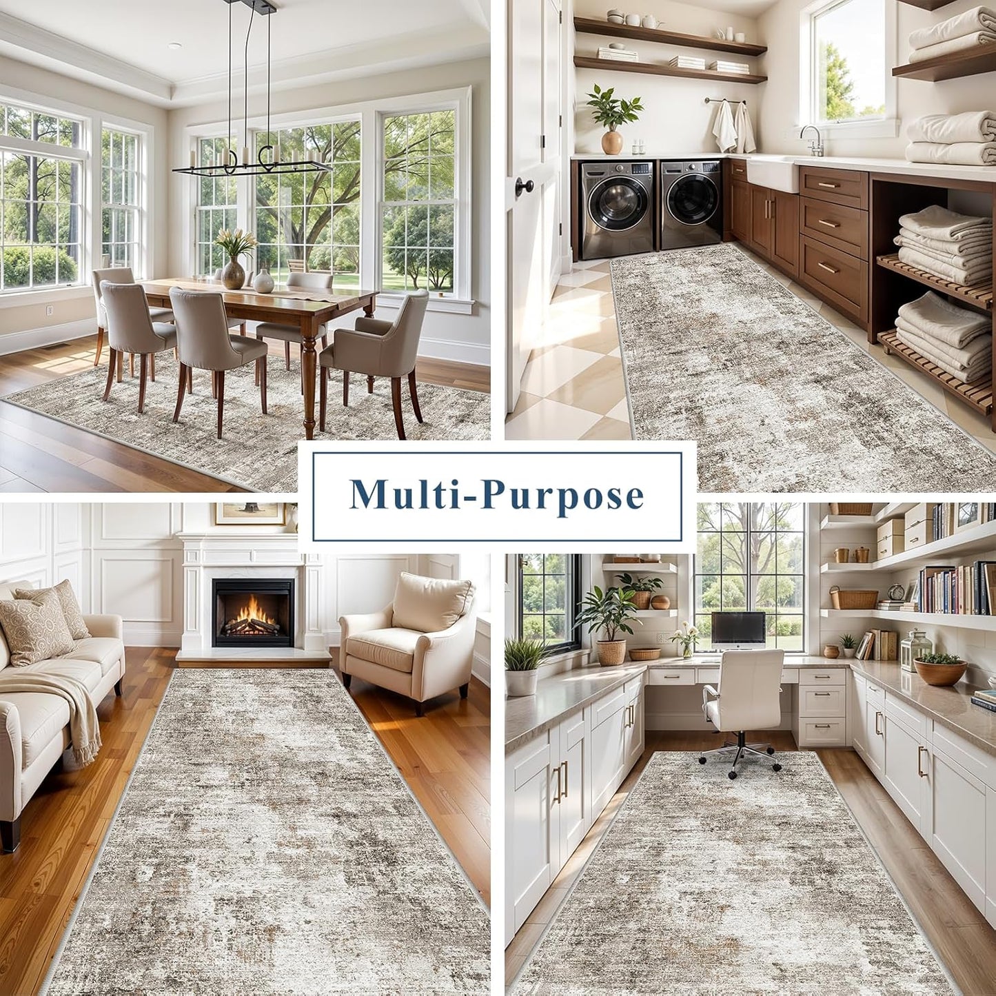 2x3 Washable Non-Slip Area Rug - Soft Low Pile Throw Rug for Kitchen Entryway Bedroom - Modern Indoor Door Mat with Rubber Backing (Beige Grey) - Colors A