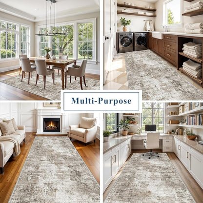 2x3 Washable Non-Slip Area Rug - Soft Low Pile Throw Rug for Kitchen Entryway Bedroom - Modern Indoor Door Mat with Rubber Backing (Beige Grey) - Colors A