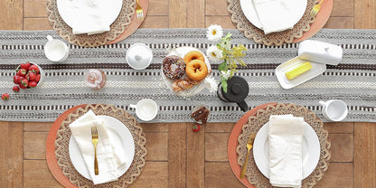 DII Farmhouse Braided Stripe Table Runner Collection, 15x72 (15x77, Fringe Included), Black