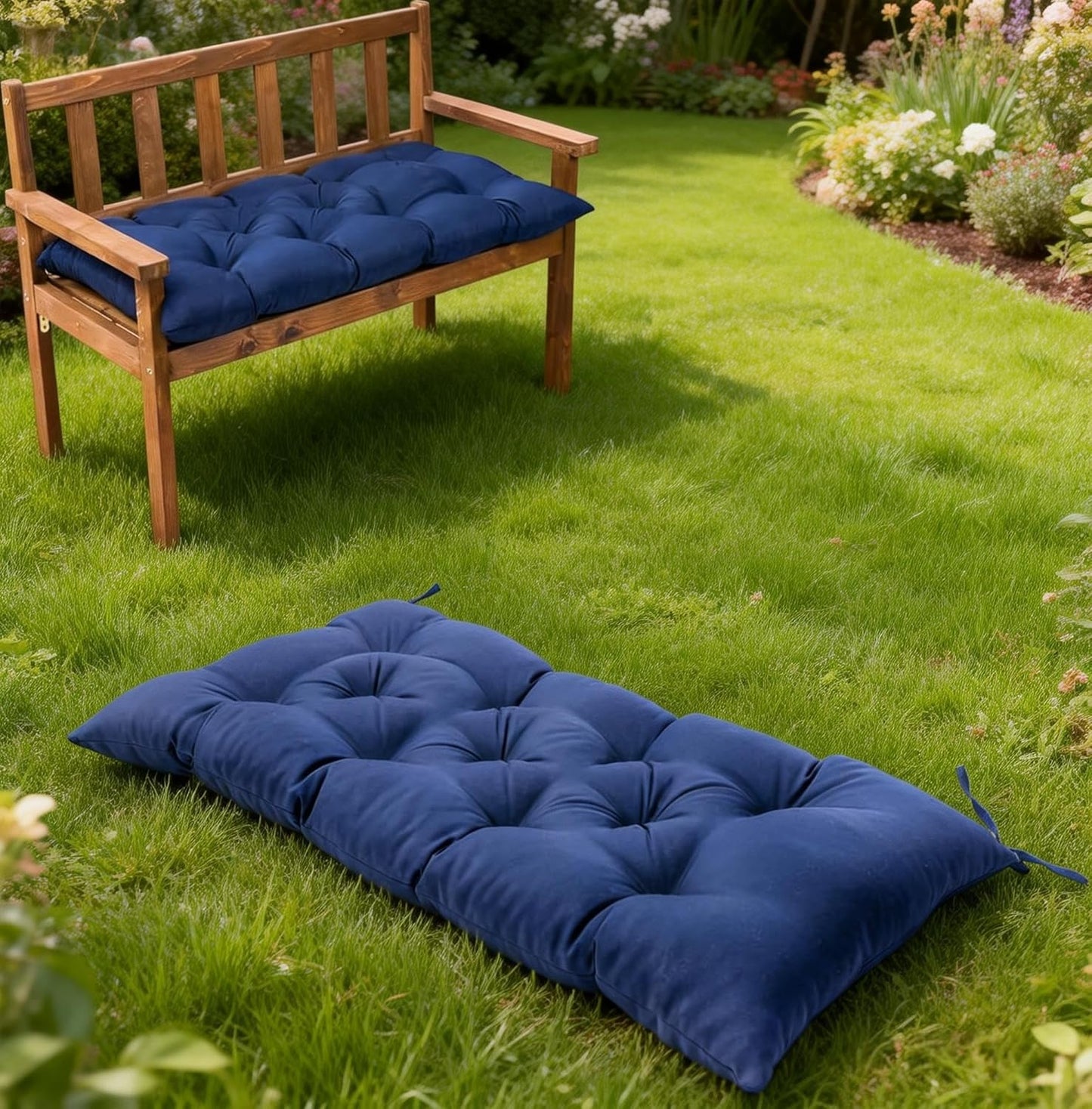 Waterproof & Sun-Resistant Outdoor Bench Cushion - Universal Fit for Patio Chairs, Swing Seats.Lounger Seat Cushions Outdoor Loveseat Bench Seat Pads (Navy,39.4 X 19.7 Inch)