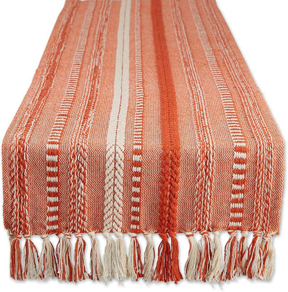 DII Farmhouse Braided Stripe Table Runner Collection, 15x72 (15x77, Fringe Included), Black