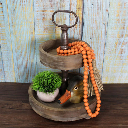 CVHOMEDECO. Wood Beads Garland with Tassels Farmhouse Rustic Wooden Prayer Bead String Wall Hanging Accent for Home Festival Decor. Mix Distressed