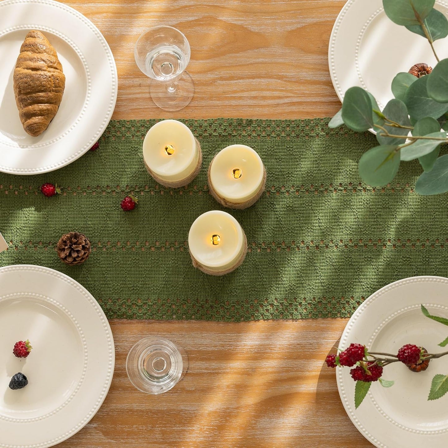 Keketoarrange Boho Sage Green Table Runner for Summer Home Decorations 12x72 Inches Farmhouse Small Macrame Woven Burlap Rustic Coffee Dresser Dining Kitchen Centerpiece Bohemian Decor