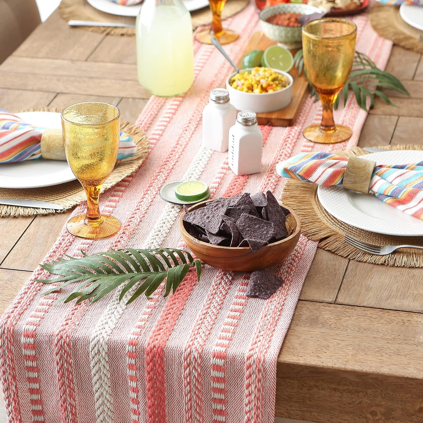 DII Farmhouse Braided Stripe Table Runner Collection, 15x72 (15x77, Fringe Included), Black