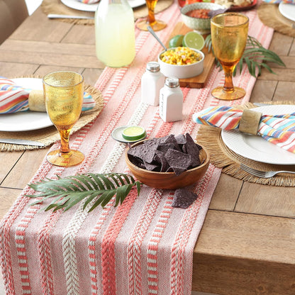 DII Farmhouse Braided Stripe Table Runner Collection, 15x72 (15x77, Fringe Included), Black