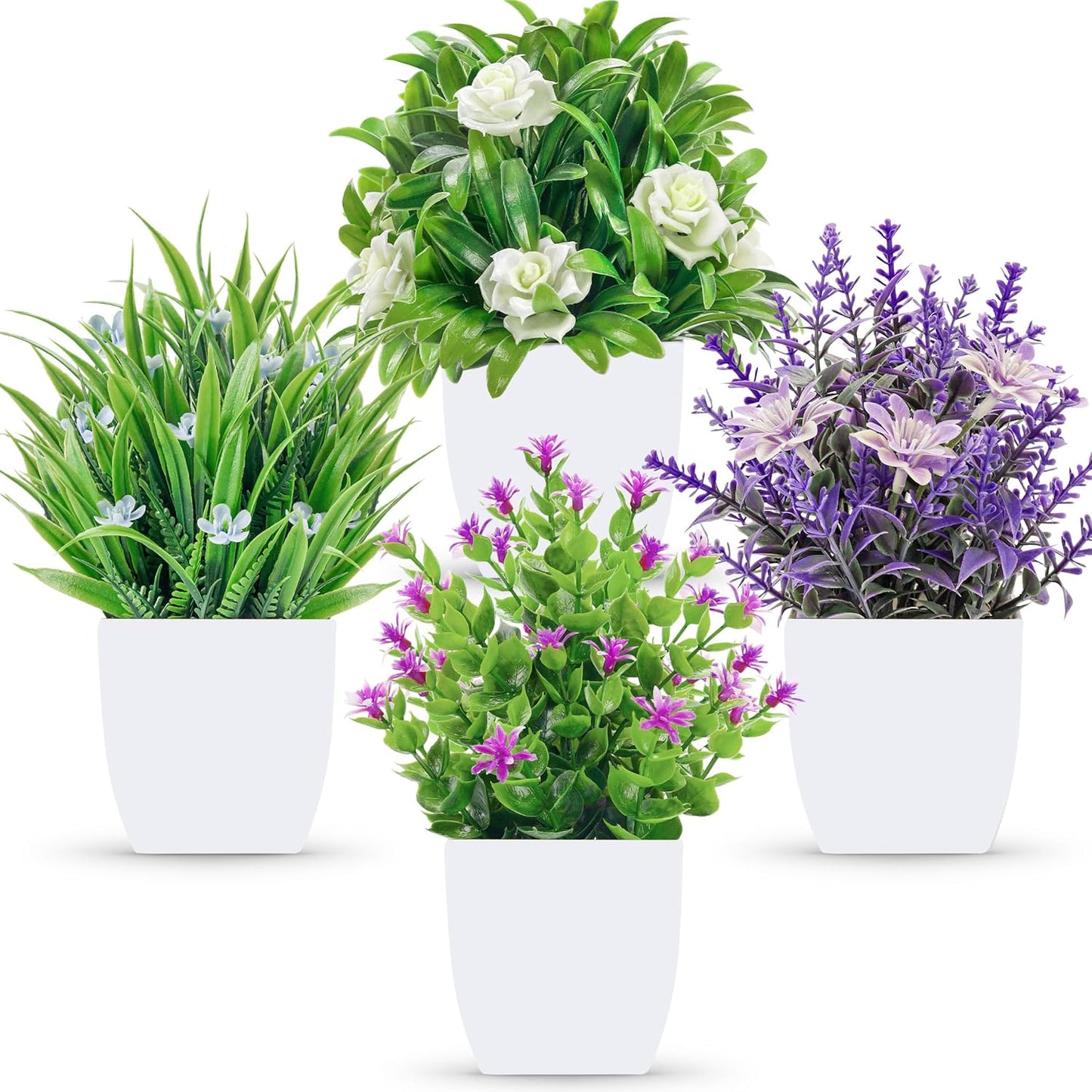 Der Rose 2 Pack Small Fake Plants Mini Artificial Potted Plants for Table Desk Home Laundry Room Bathroom Office Decor