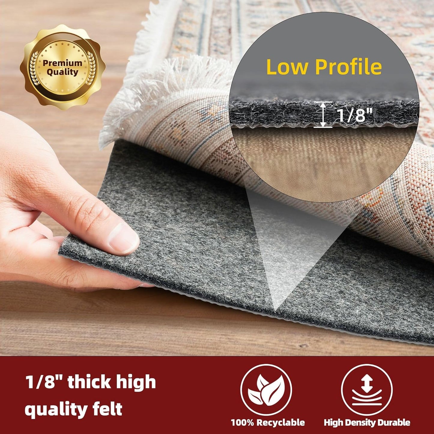 BAGAIL Felt and Natural Rubber Backing Rug Pads 1/4” Thick, 5 x 7 Ft Non Slip Carpet Gripper Keep Rugs in Place, Under Area Rug Protective Cushioned Pads, Carpet Runners, Hardwood Floors Protection