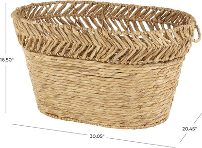 Deco 79 Seagrass Handmade Decorative and Functional Storage Basket Large Woven Basket Organizer with Ring Handles, Basket for Storage 20" x 18" x 19", Brown