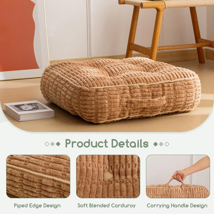 HIGOGOGO Floor Pillow Cushion for Adults, Meditation Cushion Pillow, Blended Corduroy Cover, Large Square Floor Sitting for Tatami Living Room or Yoga, 22x22 Inch, Beige