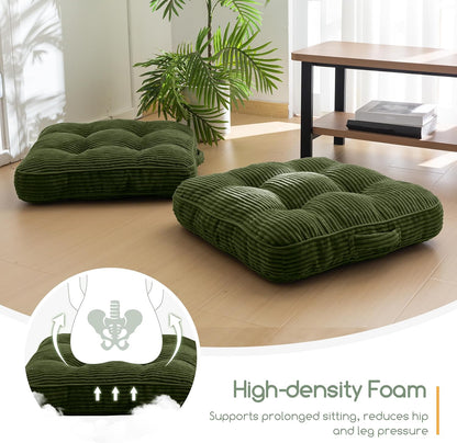HIGOGOGO 6" Extra Thick Floor Pillow Cushion for Adults, Meditation Cushion Pillow, Large Square Floor Sitting, Tufted Corduroy Cover, for Tatami Living Room or Yoga, 22x22 Inch, 2Pack, Dark Grey