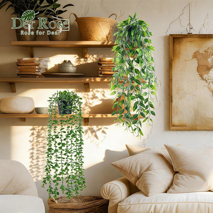Der Rose 4Pcs Fake Plants Hanging Artificial Ivy Vine Faux Eucalyptus Hanging Plants, Boston Fern, String of Pearls for Living Room Aesthetic Bedroom Boho Kitche Wall Shelf Indoor Outdoor Decor