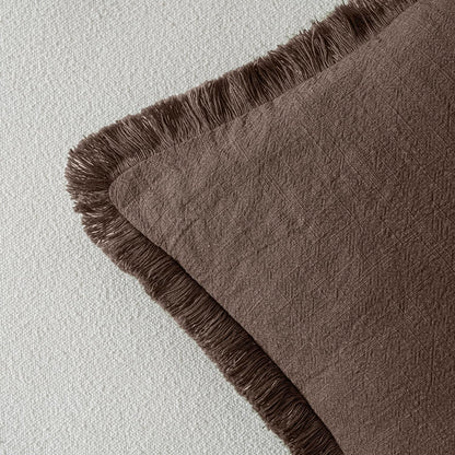 MIULEE Decorative Throw Pillow Covers Neutral Linen Fringe Throw Pillows Set of 2 Natural Beige Boho Farmhouse Cushion Covers with Tassels for Couch Sofa Bed Spring Home Decor 20x20 Inch