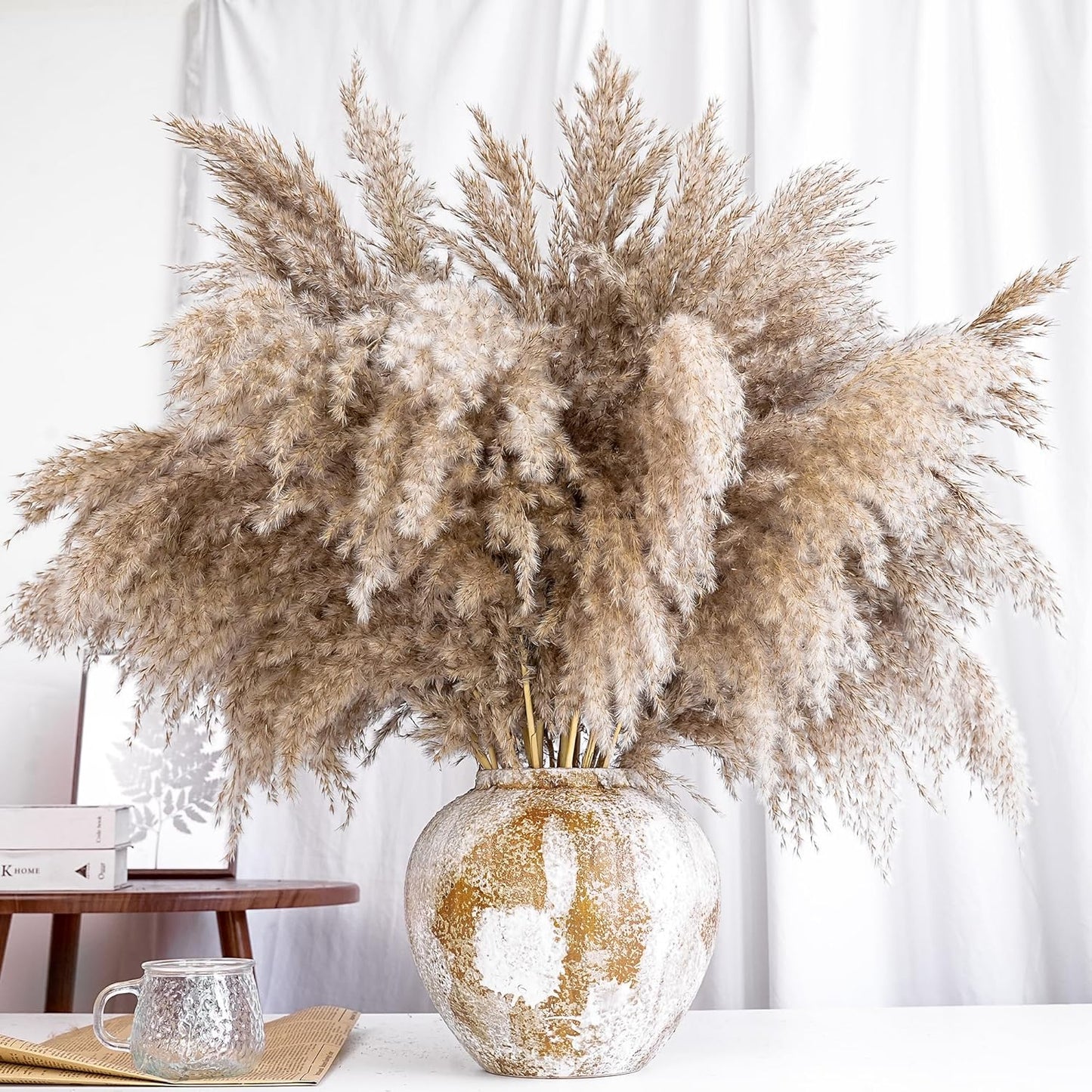 Pampas Grass Decor, Natural Dry Pampas Grass Small, Short Pampass Bulk for Farmhouse, Wall, Kitchen, Bedroom Decor, Office Decor (17 inch )