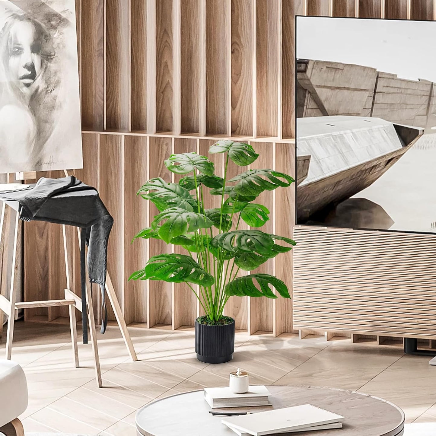 Der Rose 28" Fake Plants Large Artificial Monstera Faux Potted Plants Indoor Tall for Outdoor Living Room House Floor Front Porch Tree Decor