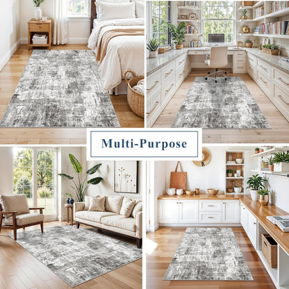 2x3 Washable Non-Slip Area Rug - Soft Low Pile Throw Rug for Kitchen Entryway Bedroom - Modern Indoor Door Mat with Rubber Backing (Beige Grey) - Colors A