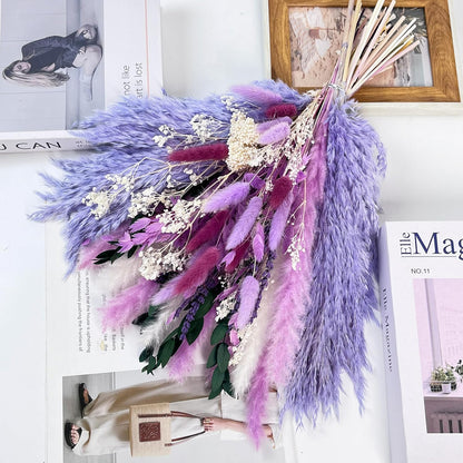 Natural Dried Flower Bouquet - 17" Boho Style Mixed Pampas Grass Ideal for Home Decor, Wedding Decor, Bridal Bouquets, Floral Arrangement, Event Centerpieces, Table Decor