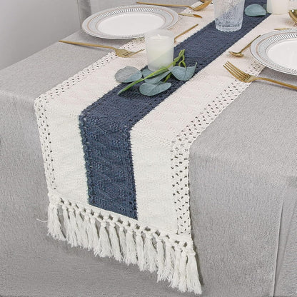 FEXIA Boho Table Runner for Thanksgiving Fall Christmas Home Decor with Tassels 72 Inches Long Pottery barn Furniture Farmhouse Rustic Macrame Burlap Table Decoration for Living Room (12x72 Inches)
