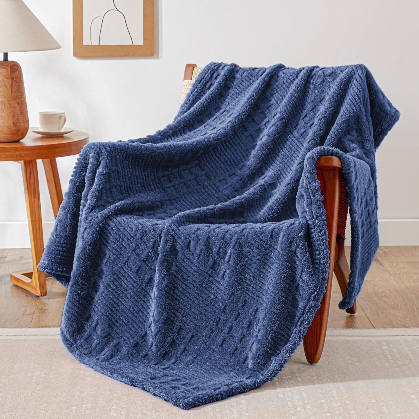 EXQ Home Fleece Throw Blanket for Couch or Bed - 3D Imitation Turtle Shell Jacquard Decorative Blankets - Cozy Soft Lightweight Fuzzy Flannel Blanket Suitable for All Seasons(50"×60",Beige)