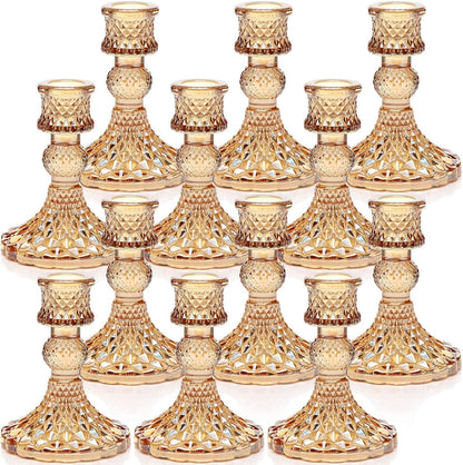 DARJEN Candlestick Holders Set,12Pcs 4" H Taper Candle Holders Bulk, Clear Glass Candle Holders for Wedding, Spring Party, Romantic Dinner, Festival & Windowsill Decor