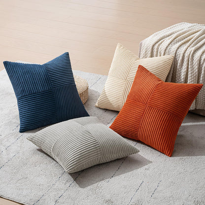 MIULEE Teal Orange Decorative Throw Pillow Covers 18x18 Inch Set of 4 Boho Corduroy Striped Cushion Cases Modern Farmhouse Patchwork Pillow Cases for Couch Sofa Bedroom Home Decor