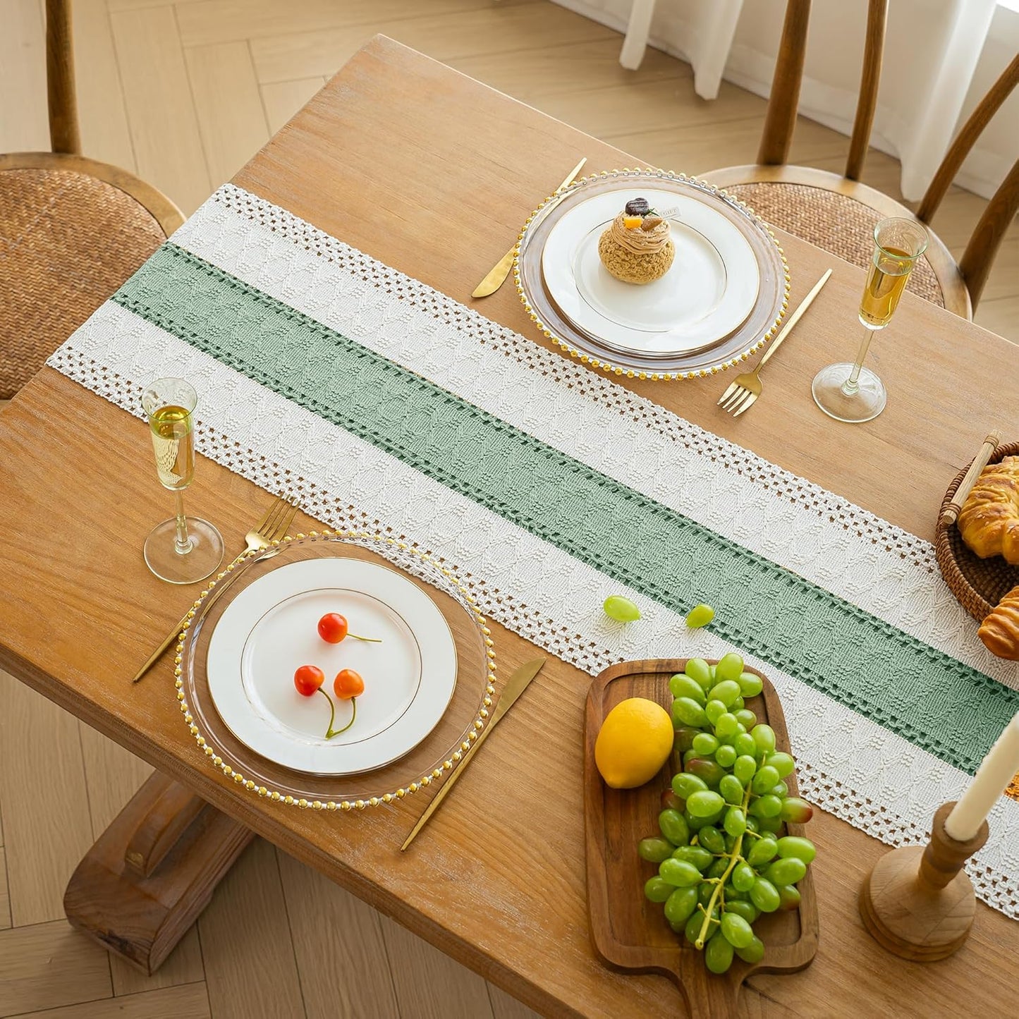 FEXIA Boho Table Runner for Thanksgiving Fall Christmas Home Decor with Tassels 72 Inches Long Pottery barn Furniture Farmhouse Rustic Macrame Burlap Table Decoration for Living Room (12x72 Inches)