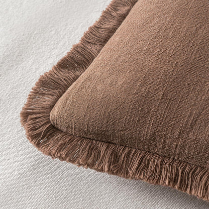 MIULEE Decorative Throw Pillow Covers Neutral Linen Fringe Throw Pillows Set of 2 Natural Beige Boho Farmhouse Cushion Covers with Tassels for Couch Sofa Bed Spring Home Decor 20x20 Inch