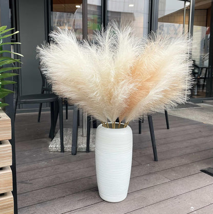 Ouddy Decor 8 Pcs Faux Pampas Grass Decor 38''/97cm Tall Artificial Large Pompous Pompas Floral Fluffy Fake Plants Floor Vase Filler for Wedding Kitchen Home Boho Decorations, Mixed Beige