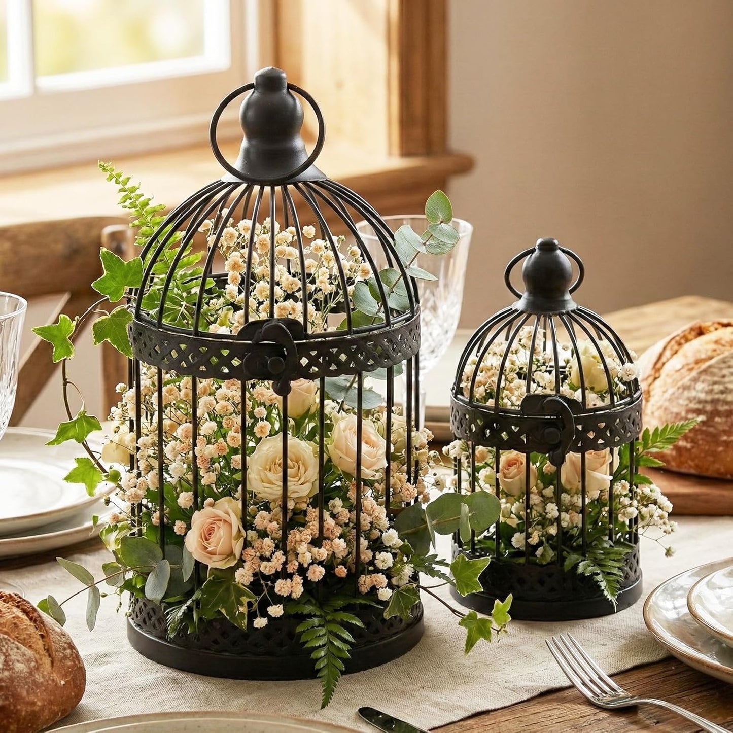Vela Lanterns Bird Cage Decor Candle Holder Lantern Decorative Wedding Table Centerpiece Decorations, White, Small, Set of 4