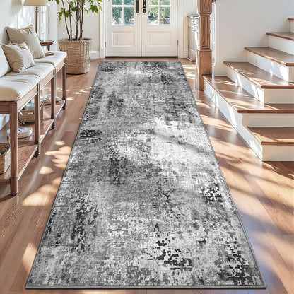 Ompaa 2x6 Rug Runners for Hallways Kitchen Runner Rug Non Slip Washable Grey Long Runner Rugs with Rubber Backing Soft Abstract Carpet Runner for Hallways, Kitchen, Bedroom, Bathroom, Entryway - Colors A
