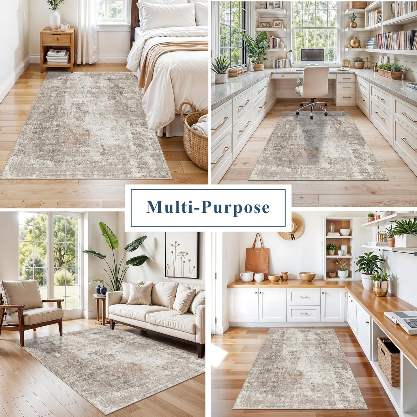 2x3 Washable Non-Slip Area Rug - Soft Low Pile Throw Rug for Kitchen Entryway Bedroom - Modern Indoor Door Mat with Rubber Backing (Beige Grey) - Colors B