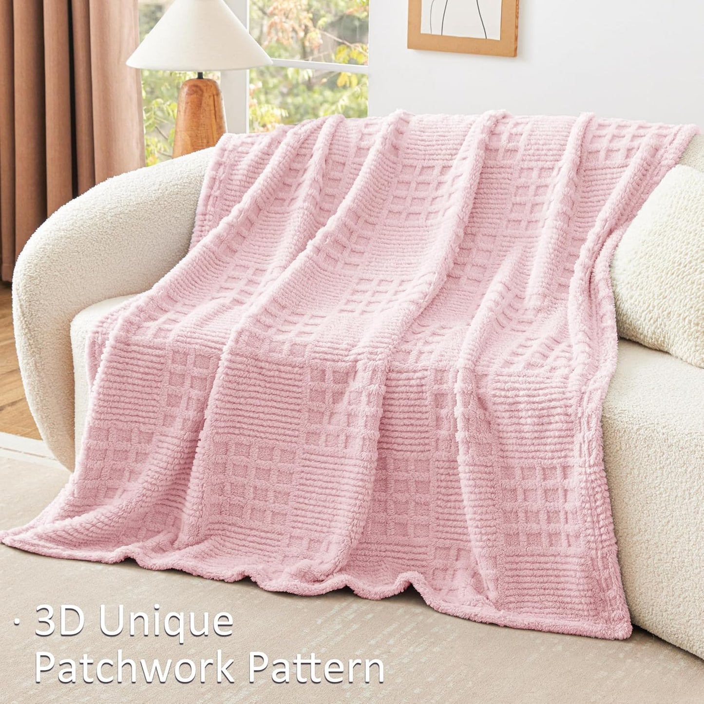 EXQ Home Fleece Throw Blanket for Couch or Bed - 3D Imitation Turtle Shell Jacquard Decorative Blankets - Cozy Soft Lightweight Fuzzy Flannel Blanket Suitable for All Seasons(50"×60",Beige)