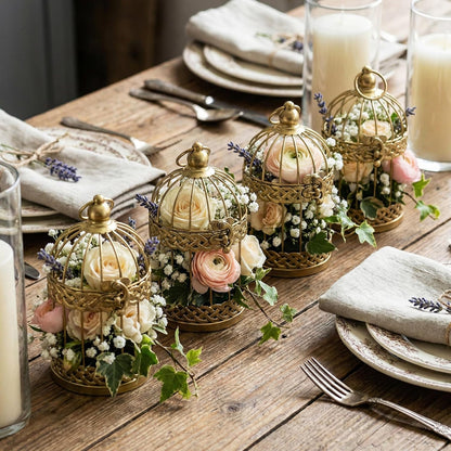 Vela Lanterns Bird Cage Decor Candle Holder Lantern Decorative Wedding Table Centerpiece Decorations, White, Small, Set of 4