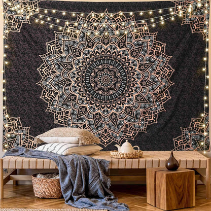 Black Mandala Tapestry Wall Hanging Psychedelic Wall Tapestry Aesthetic Indian Hippie Decor Bohemian Art Boho Home Decoration for Bedroom,Living Room,Dorm