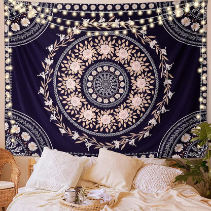 Wall Tapestry for Bedroom Aesthetic Pink Mandala Wall Hanging Large Boho Trippy Tapestries Bohemian Art Tapistry Hippie Floral Tapastry Decor For Bedroom Ceiling Living Room Dorm (60ʺ × 60ʺ)
