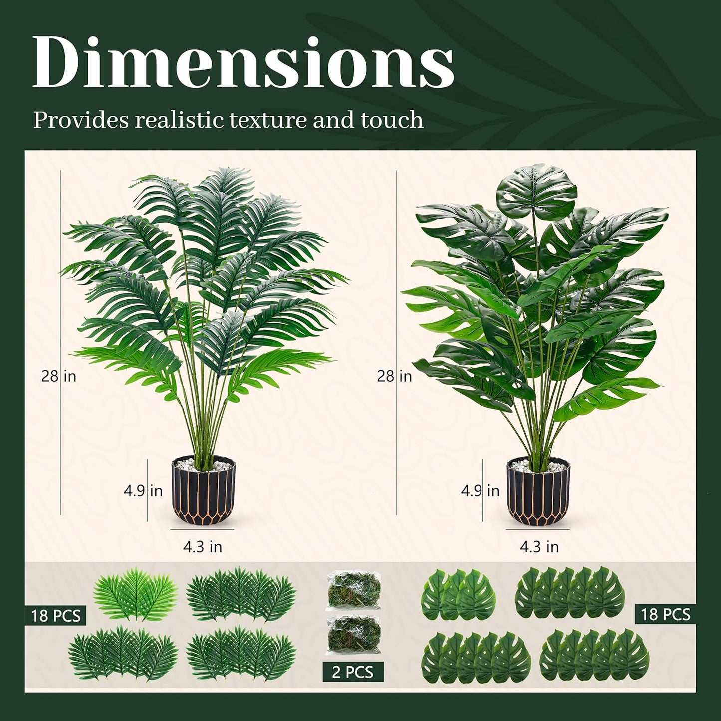 Der Rose 28'' Fake Plants Tall Artificial Monstera Faux Plants Indoor Outdoor Tree for Living Room Home House Decor