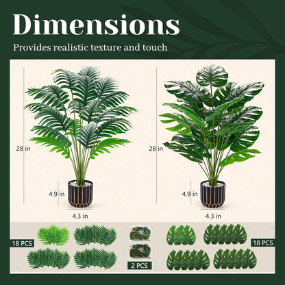 Der Rose 28'' Fake Plants Tall Artificial Monstera Faux Plants Indoor Outdoor Tree for Living Room Home House Decor
