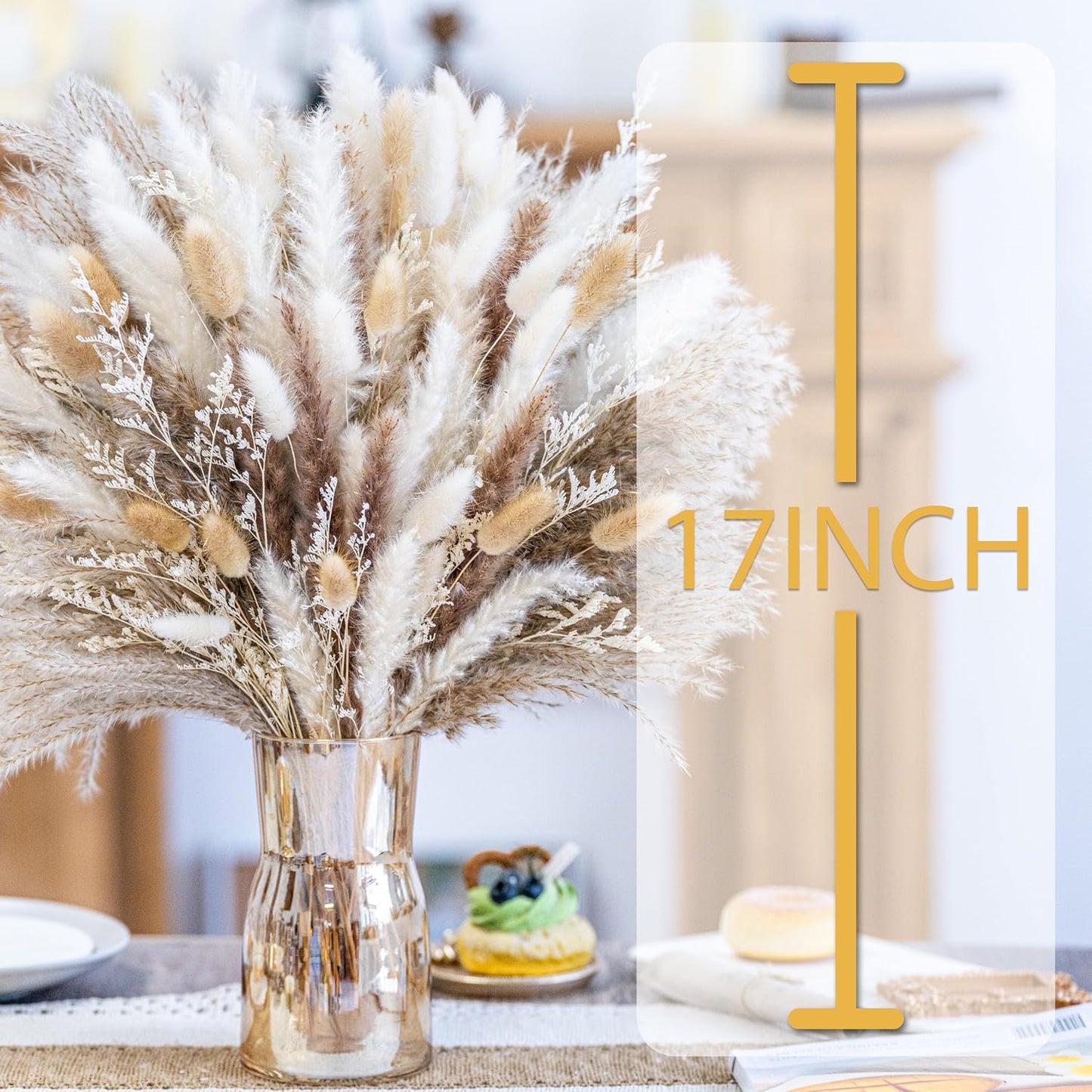 floradream 95 PCS Natural Pampas Grass Decor Bouquet | Boho Dried Floral Arrangement Centerpiece Table Decor Wedding Decor Rustic Decor, Natural, white, beige (Fdm-b-01)