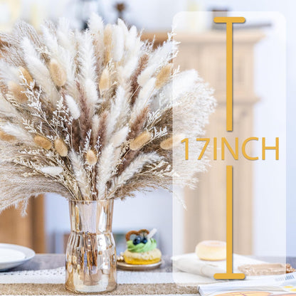 floradream 95 PCS Natural Pampas Grass Decor Bouquet | Boho Dried Floral Arrangement Centerpiece Table Decor Wedding Decor Rustic Decor, Natural, white, beige (Fdm-b-01)