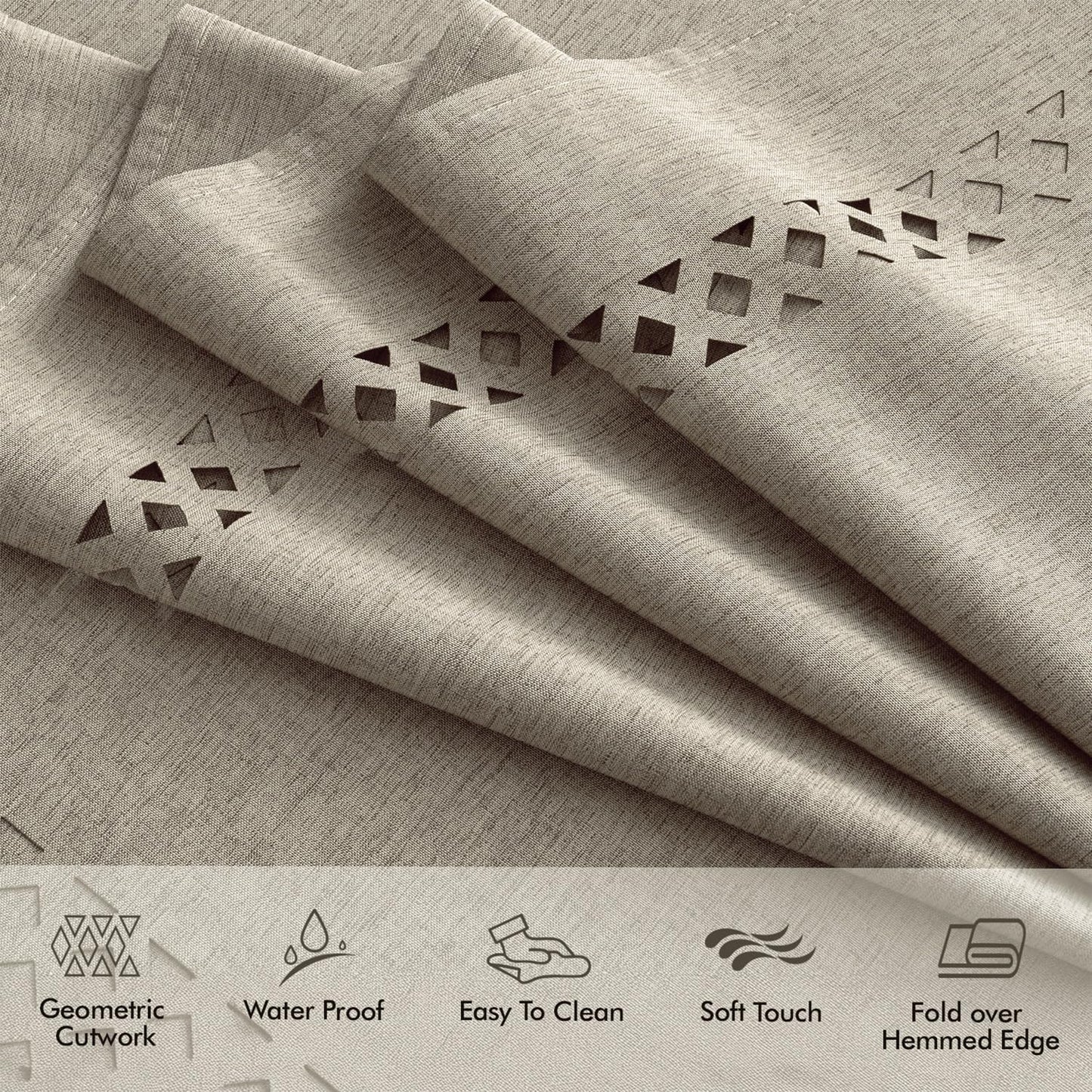 MIULEE Beige Rectangle Linen Polyester Tablecloth with Decorative Cutouts Spring Waterproof Stain Resistant & Shrink-Proof Table Cloth 52x70 inch Farmhouse Style for Dining Wedding and Outdoor