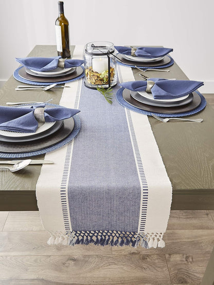 DII Dobby Stripe Woven Table Runner, 13x72-inch, French Blue