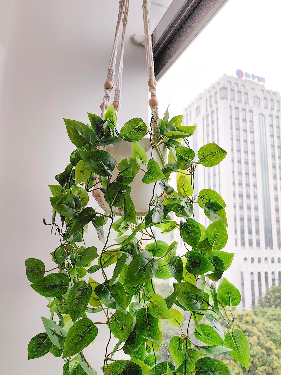 Comtelek Fake Hanging Plants with Lights Artificial Plants for Home Decor Macrame Plant Hanger with Fake Vines Faux Hanging Planter for Wall Ceiling Bedroom Bathroom Kitchen Office Boho Decor Indoor