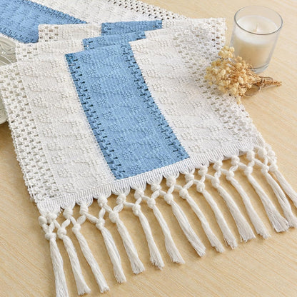 FEXIA Boho Table Runner for Thanksgiving Fall Christmas Home Decor with Tassels 72 Inches Long Pottery barn Furniture Farmhouse Rustic Macrame Burlap Table Decoration for Living Room (12x72 Inches)