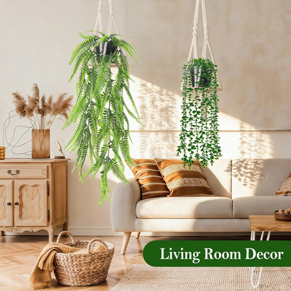 Der Rose 4Pcs Fake Plants Hanging Artificial Ivy Vine Faux Eucalyptus Hanging Plants, Boston Fern, String of Pearls for Living Room Aesthetic Bedroom Boho Kitche Wall Shelf Indoor Outdoor Decor