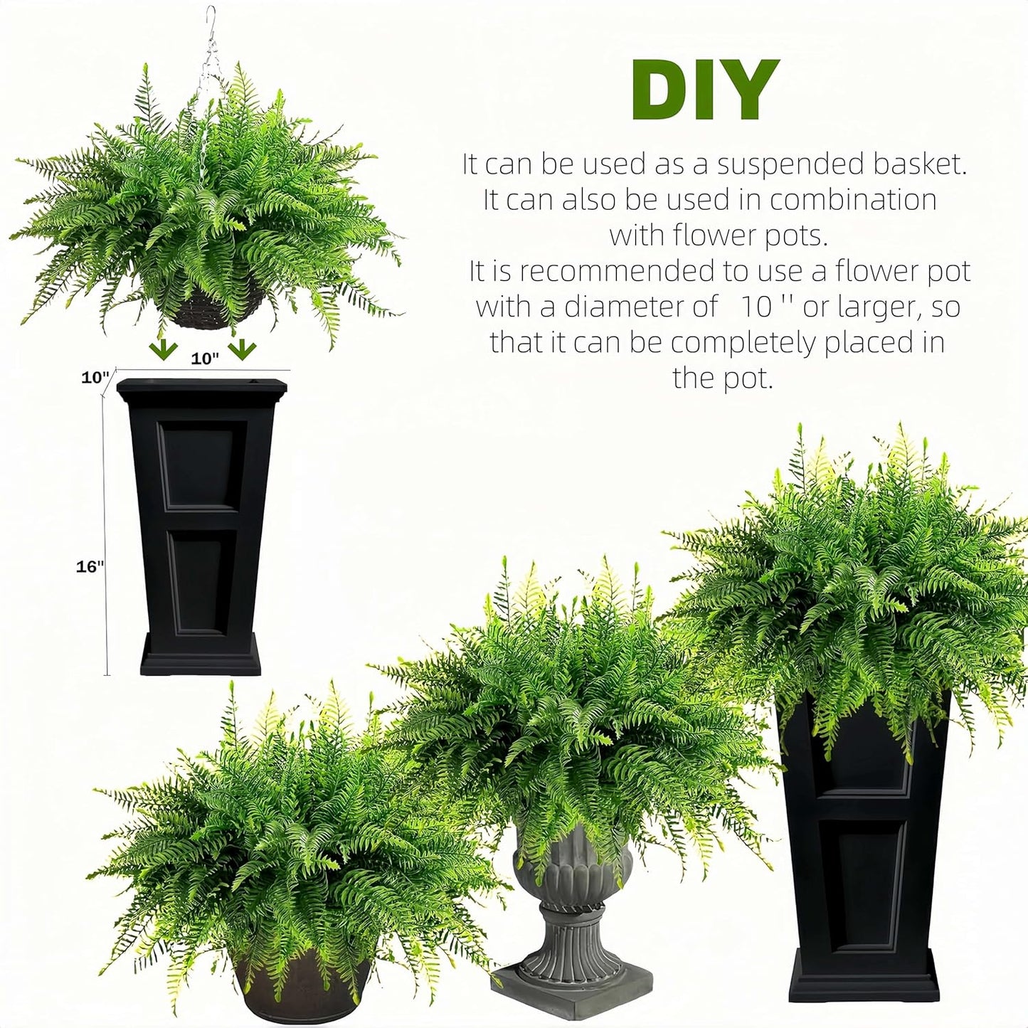 Outdoor Fake Hanging Fern – Artificial Hanging Ferns 2 Pack, Large Faux Boston Fern Bushes, UV Resistant Outdoor Hanging Plants for Front Porch, Patio & Indoor Decor