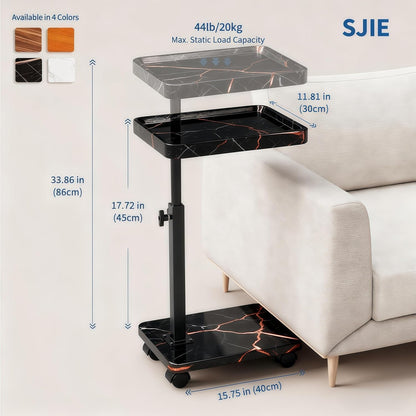 C Table End Table Adjustable Height, 360°Swivel TV Tray Table for Small Spaces, Side Tables with Wheels for Living Room and Bedroom, Bed (Walnut)