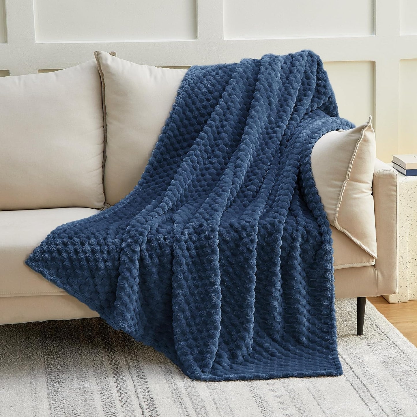 EXQ Home Fleece Throw Blanket for Couch or Bed - 3D Imitation Turtle Shell Jacquard Decorative Blankets - Cozy Soft Lightweight Fuzzy Flannel Blanket Suitable for All Seasons(50"×60",Beige)