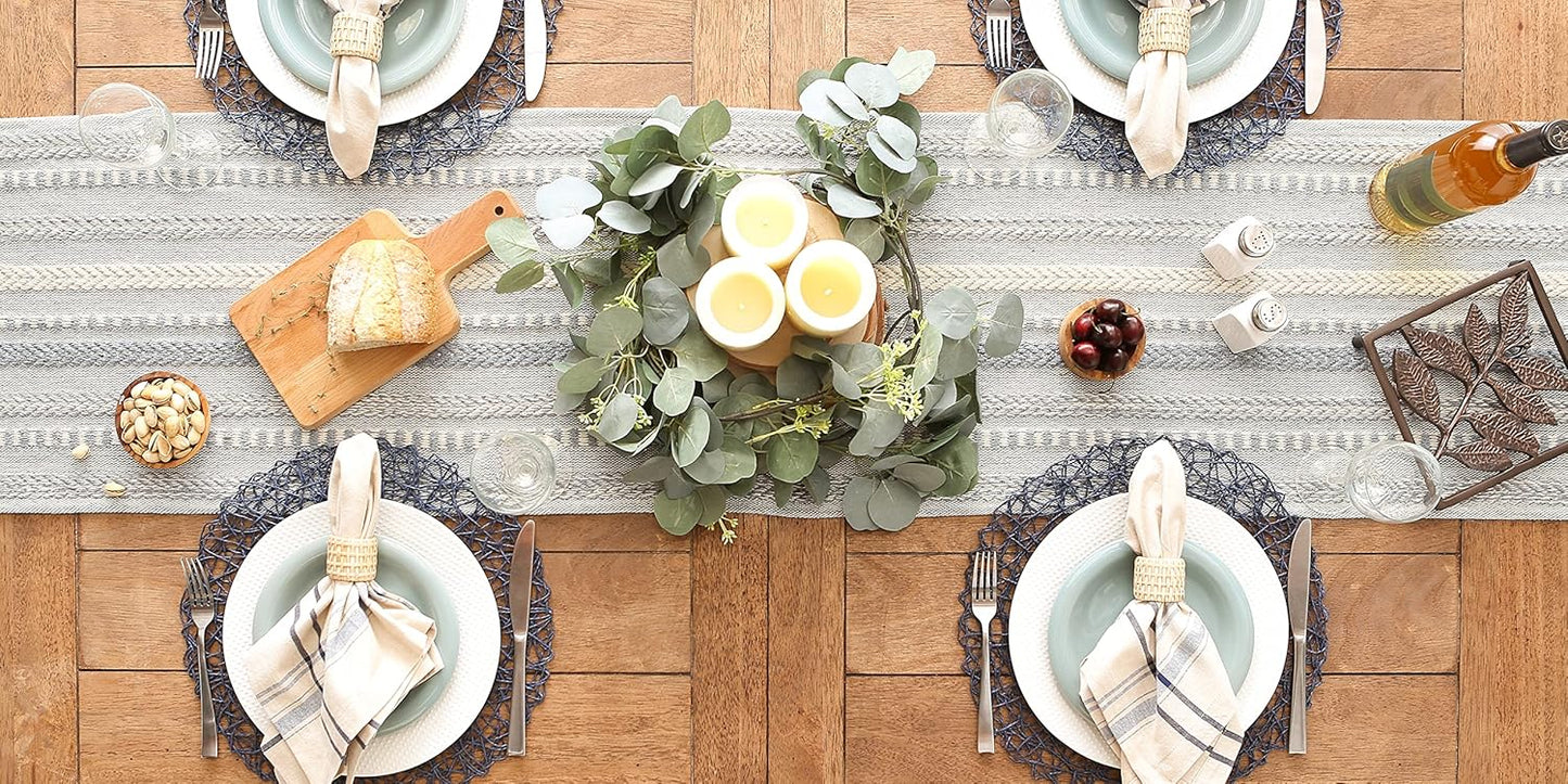 DII Farmhouse Braided Stripe Table Runner Collection, 15x72 (15x77, Fringe Included), Black