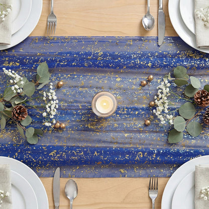 Artoid Mode Beige Gold Gauze Table Runner 120 Inch 10FT, Glitter Metallic Foil Sheer Dining Wedding Anniversary Holiday Birthday Table Decor for Home Party